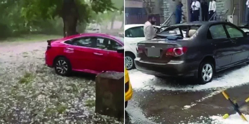 اسلام آباد میں خوفناک ژالہ باری، اولے پڑنے سے سینکڑوںگاڑیوں کے شیشے ٹوٹ گئے