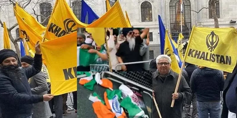 لندن : بھارتی ہائی کمیشن کے باہر سکھ کمیونٹی کا احتجاج، بھارت ترنگا پھاڑ دیا
