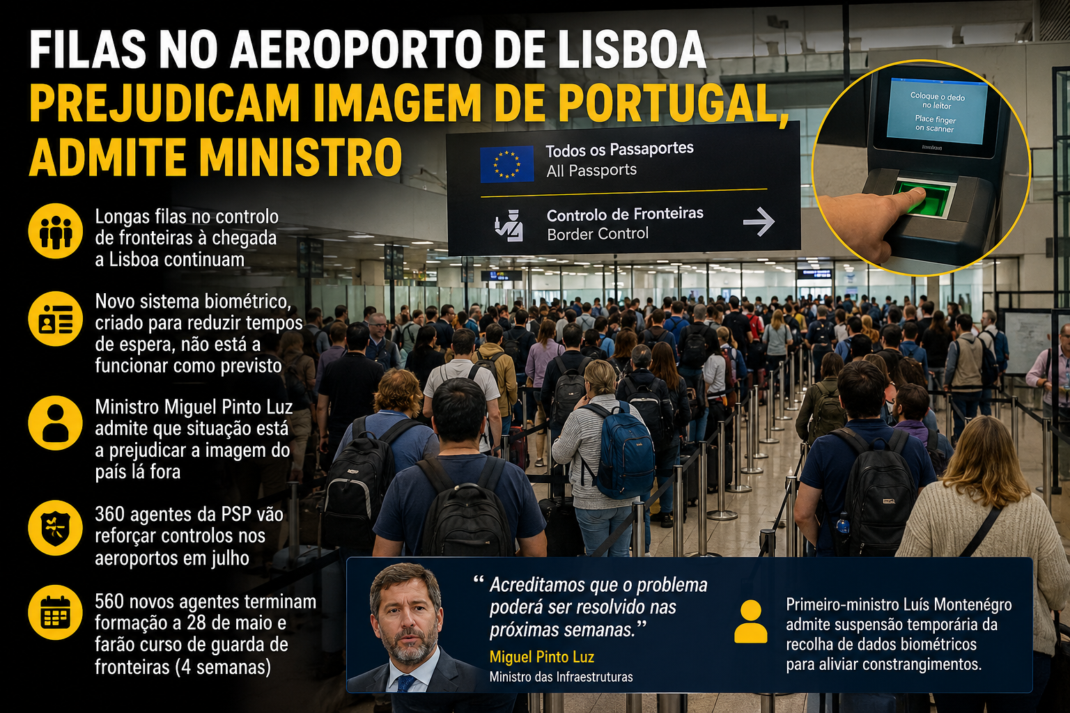 Caos no controlo de fronteiras do aeroporto de Lisboa continua a gerar críticas e afeta imagem de Portugal.