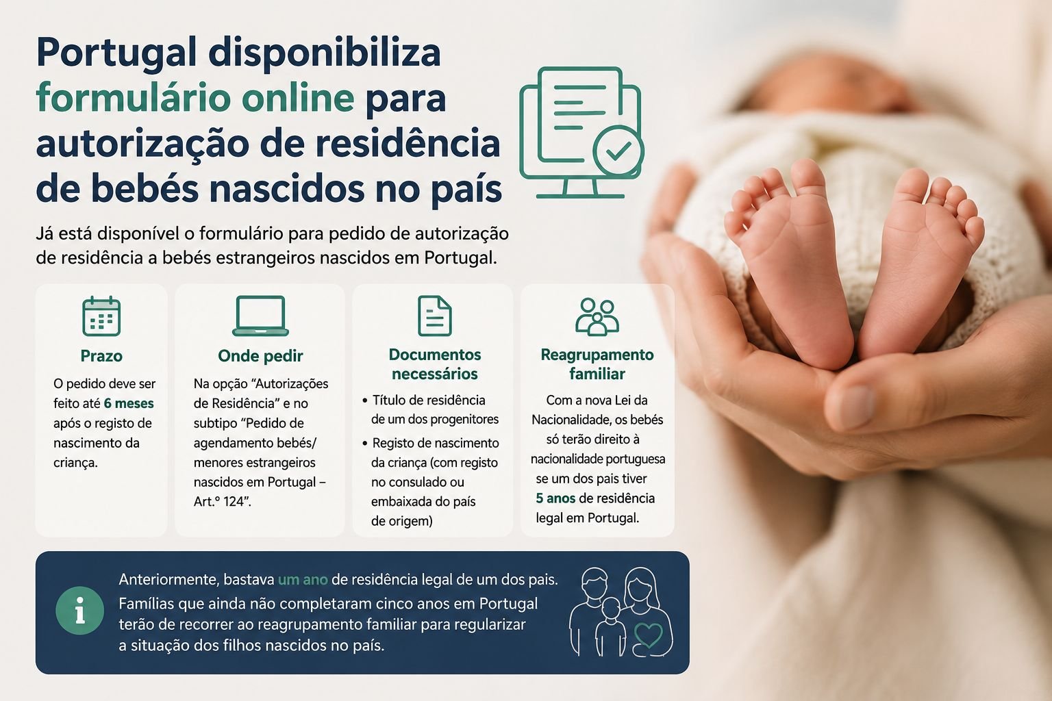 Portugal disponibiliza formulário online para autorização de residência de bebés nascidos no país