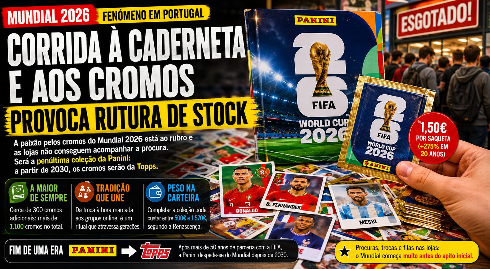 Mundial 2026 gera corrida às cadernetas Panini e provoca falta de stock em Portugal