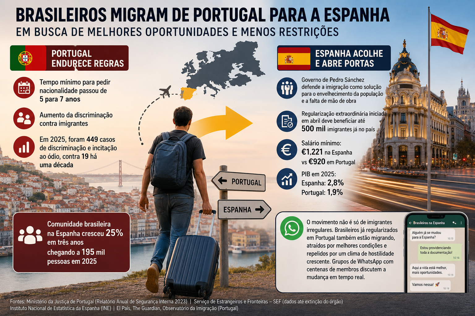 Brasil e Espanha: mudança nas regras em Portugal impulsiona migração e reconfigura comunidade brasileira na Europa.
