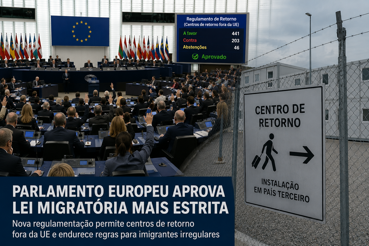 Parlamento Europeu aprova endurecimento das regras migratórias e autoriza centros de retorno fora da UE.