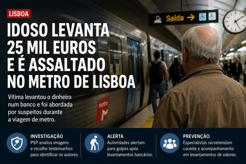 Idoso levanta 25 mil euros e é assaltado no Metro de Lisboa.