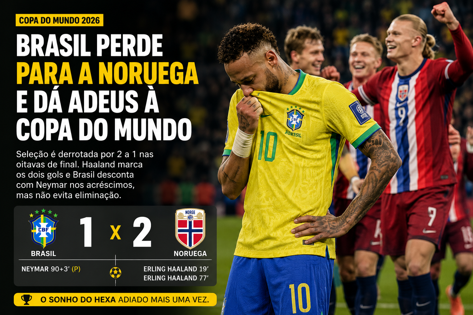 Brasil perde para a Noruega e dá adeus à Copa do Mundo de 2026