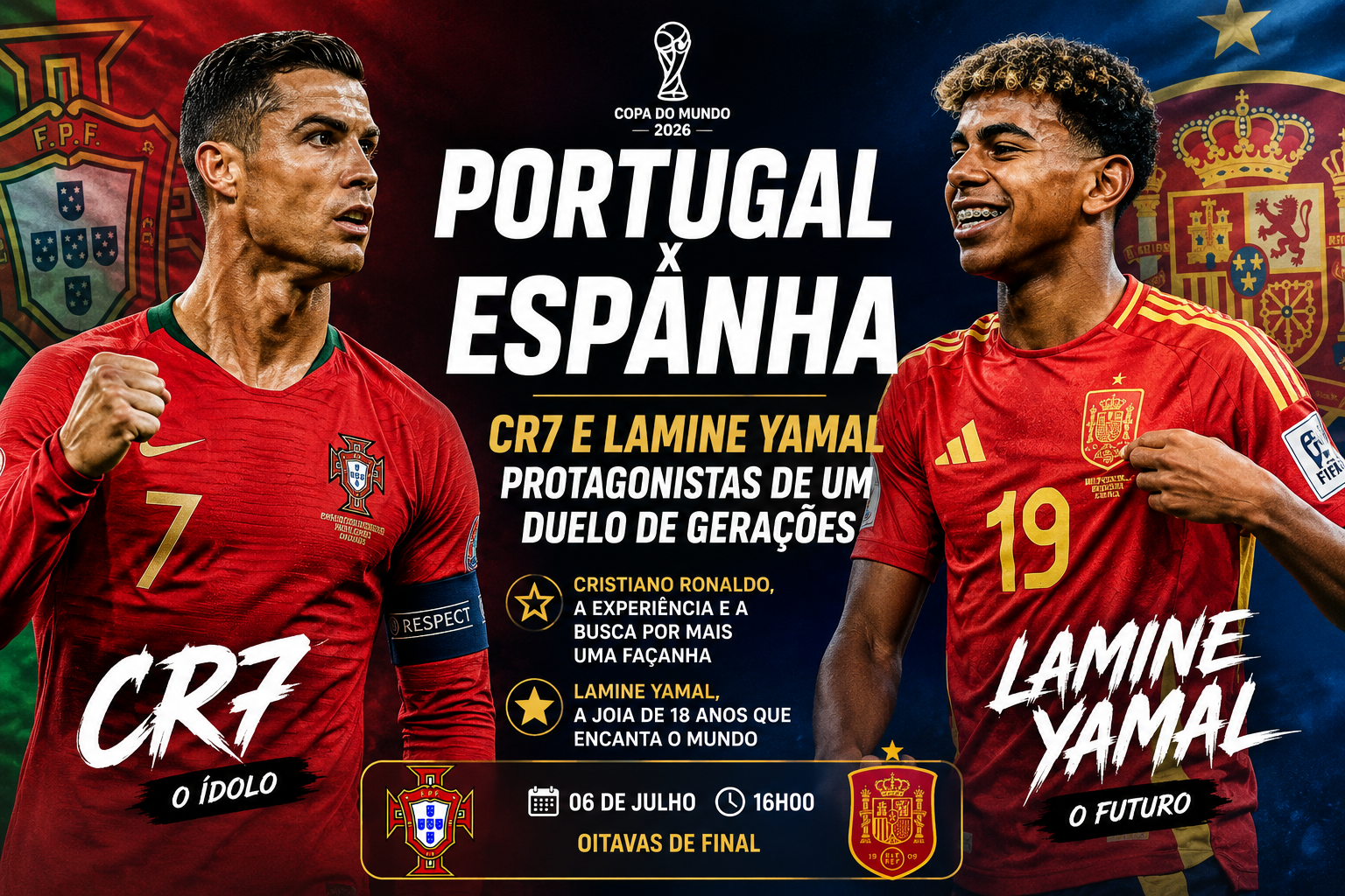 Portugal e Espanha medem forças em duelo que coloca CR7 e Lamine Yamal frente a frente
