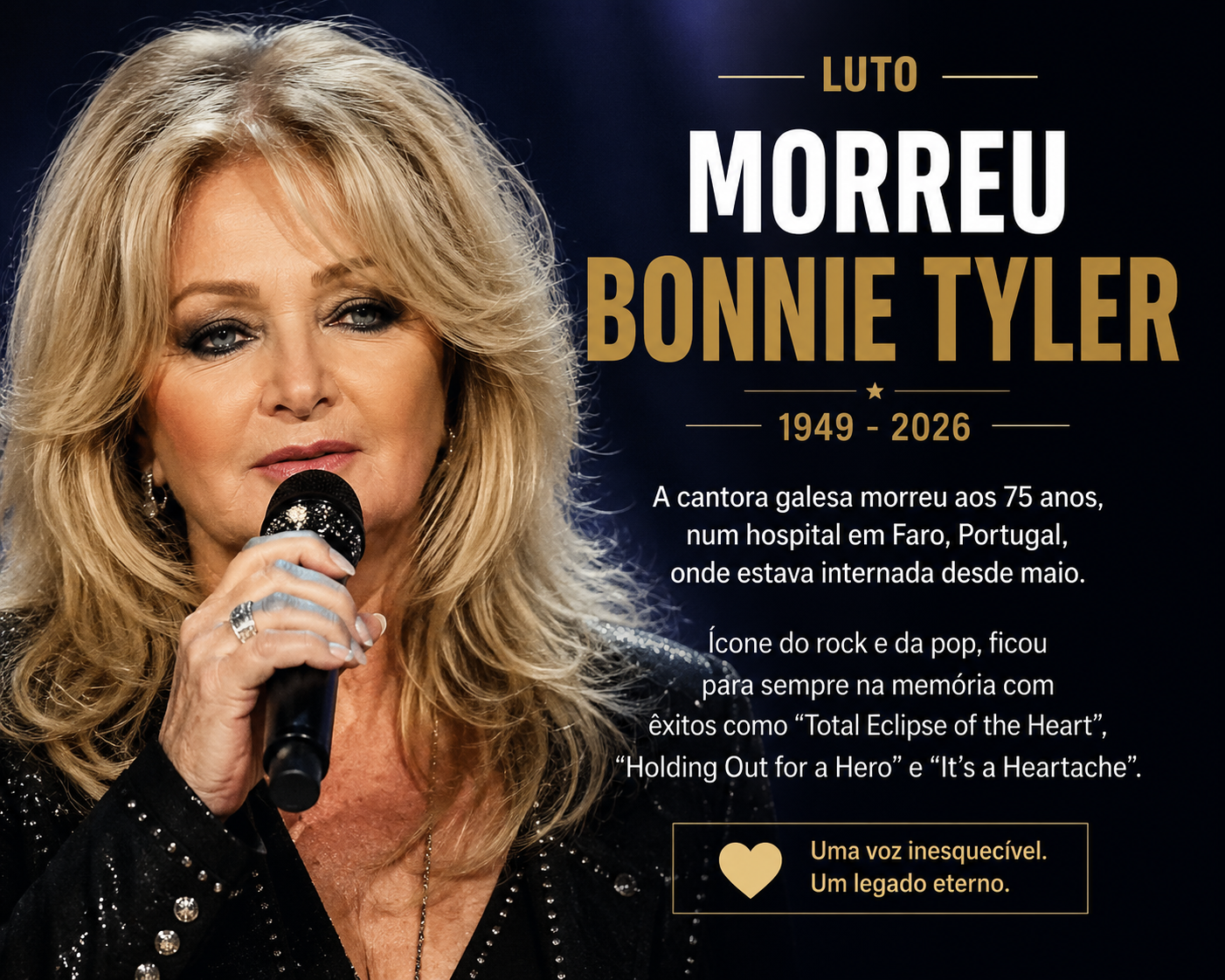 Morreu Bonnie Tyler aos 75 anos. Cantora estava internada em Portugal