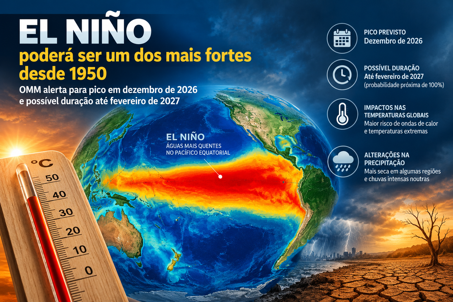 El Niño poderá ser um dos mais fortes desde 1950 e atingir o pico em dezembro